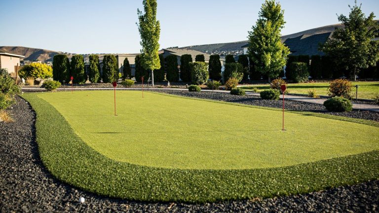 Backyard synthetic turf putting green